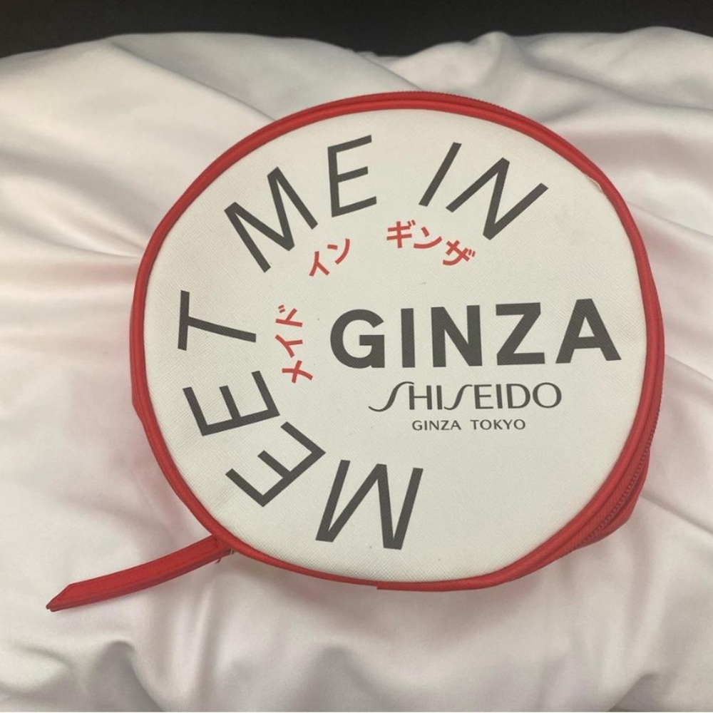 Shiseido GINZA Tokyo Red and White Circular Pouch